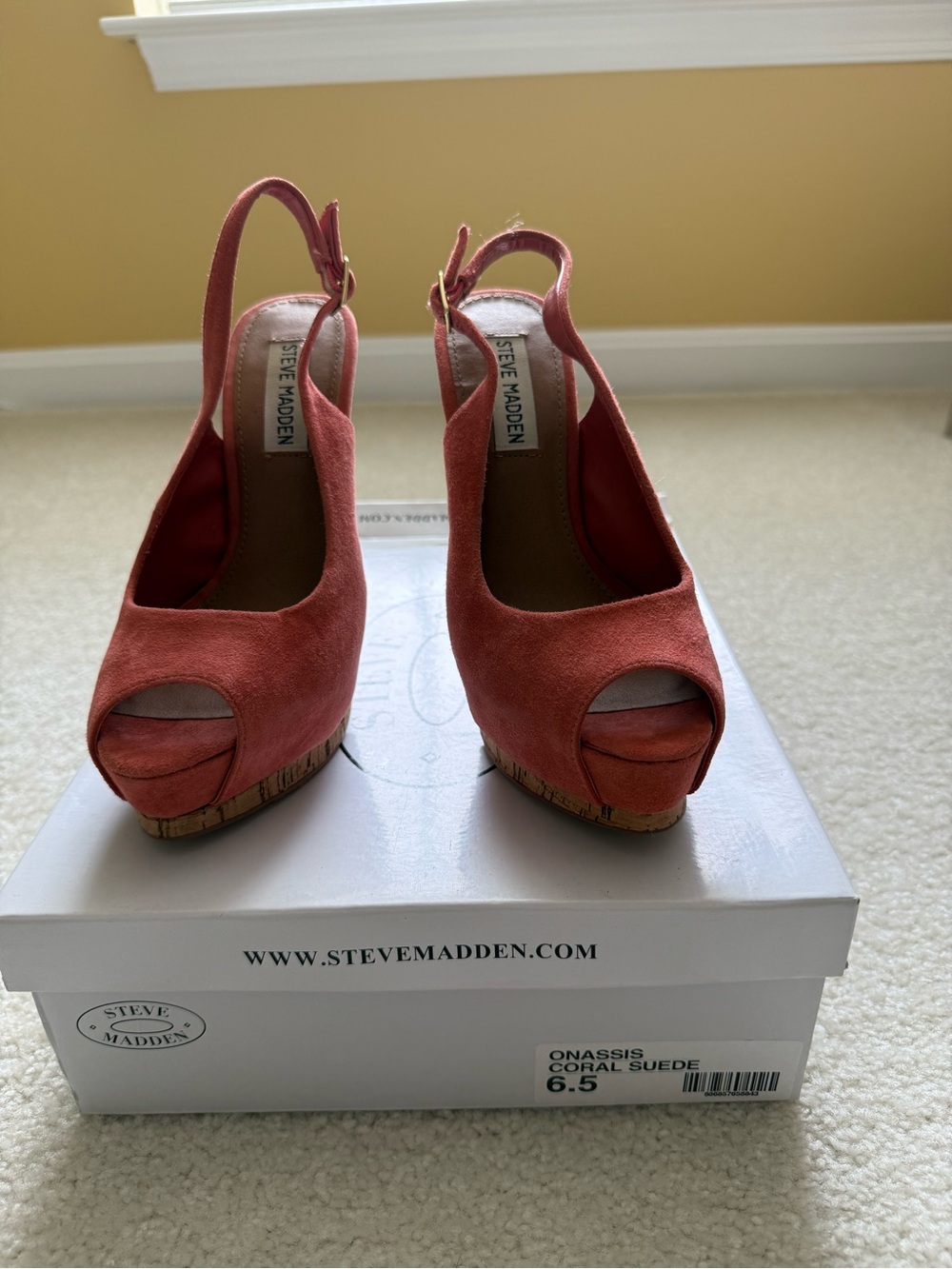 Steve Madden Coral Suede Peep-Toe Slingback Wedges Size 6.5